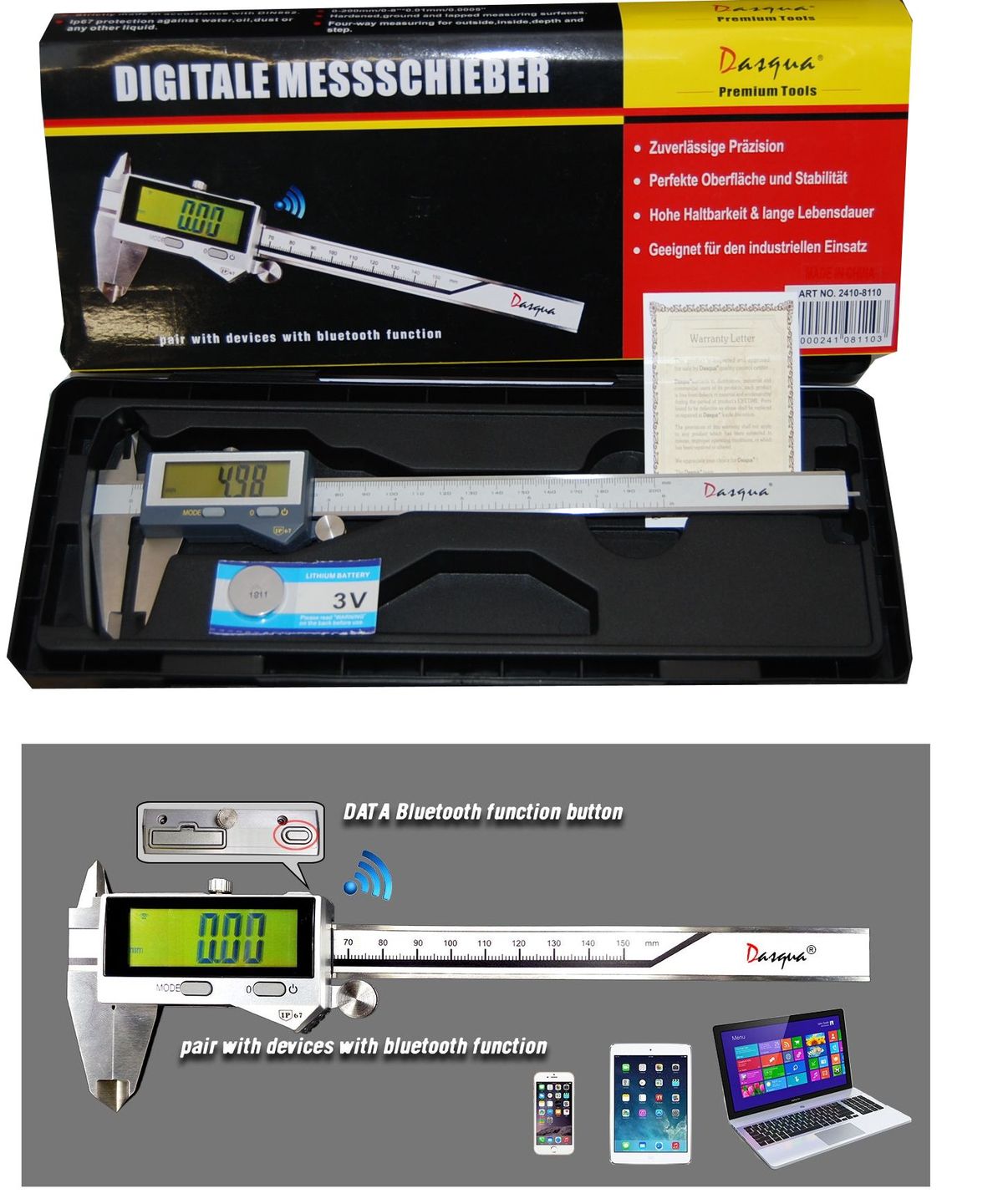 Dasqua Bluetooth Digital Caliper 8" / 200 mm